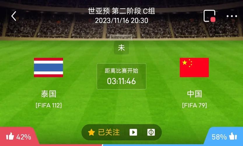 世预赛国足vs泰国抖音直播